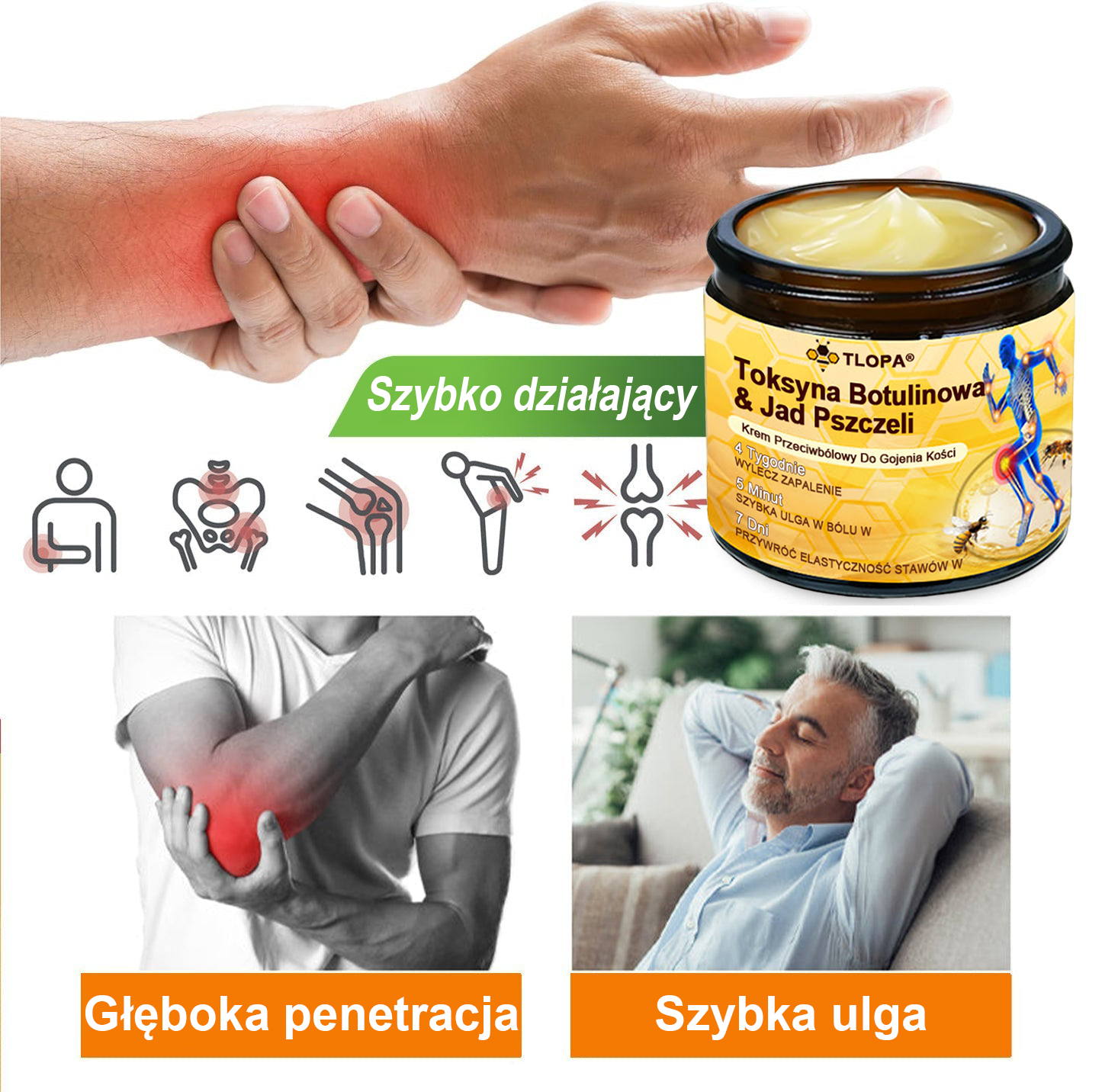 (Specjalnie dla osób starszych & polecane przez ortopedów) 🔥🔥 Krem TLOPA® z Toksyną Botulinową i Jadem Pszczelim – Przeciwbólowy i Regenerujący Kości 🐝🌿